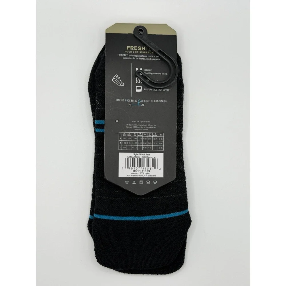 Stance Light Wool Tab Performance Socks Black Womens Medium A248A24LIG NWT